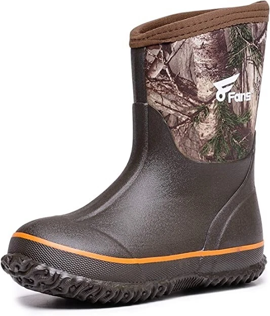 8 Fans Kids Size 9 Neoprene Rain Boots, Waterproof Hunting & Fishing Realtree