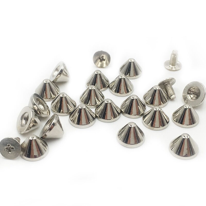 100set 9x6 Flat Cone Alloy Spike Screwback Studs Punk Spike
