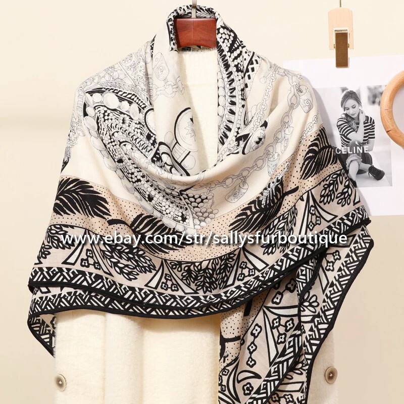 Sallys 70% Cashmere 30% Silk Wrap Scarf Stole Jewelry Print Shawl Bandanna 53