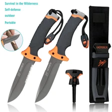 Military Fixed Blade Knife Camping Hunting Tactical Survival Kit w/ Fire Starter