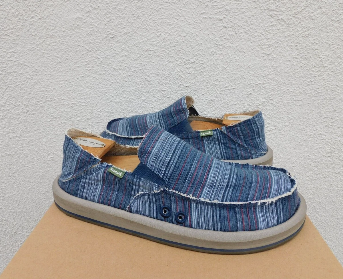 SANUK INDIGO STRIPE VAGABOND ST FUNK SIDEWALK SURFER SHOES, US 8