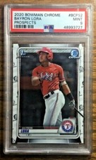 2020 BOWMAN CHROME BAYRON LORA 1ST PROSPECT #BCP52 PSA 9 MINT TEXAS RANGERS