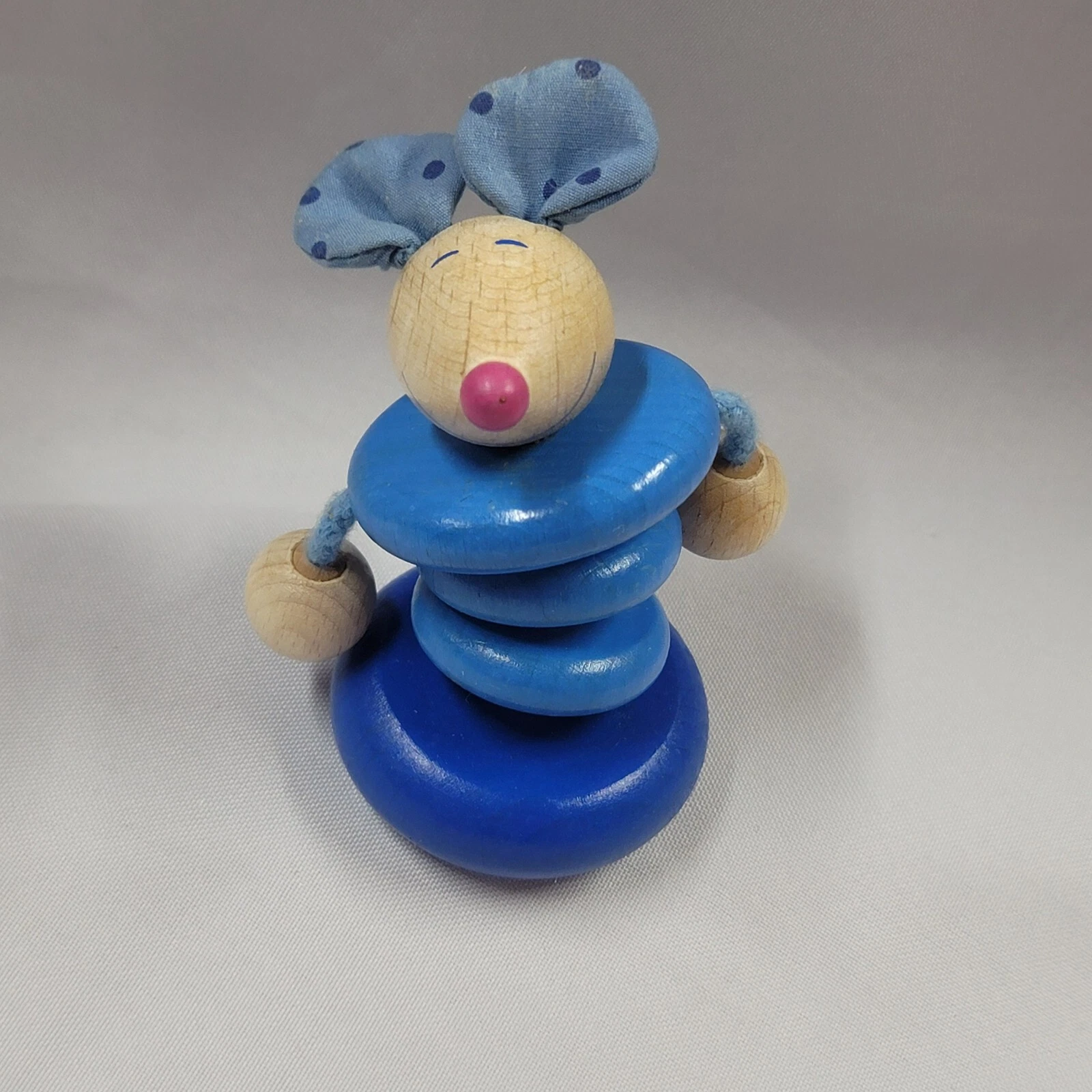 Haba Blue Wood Wooden Mouse Baby Rattle Grasping Clutching Toy Teether Teething