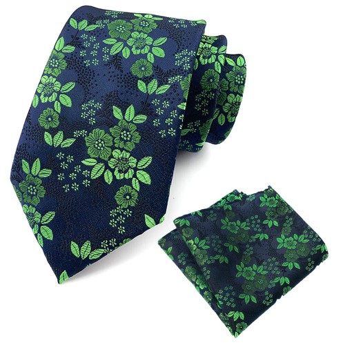 Mens Paisley Floral Tie Jacquard Woven Silk Necktie Pocket Square Handkerchief - Picture 20 of 56