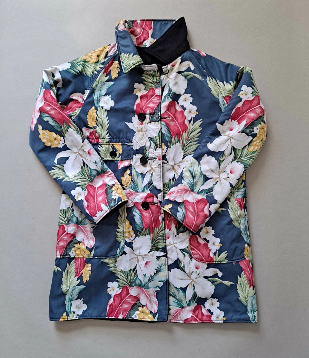 FWK Engineered Garments Hawaiian print Navy wool reversible Chesterfield Coat
