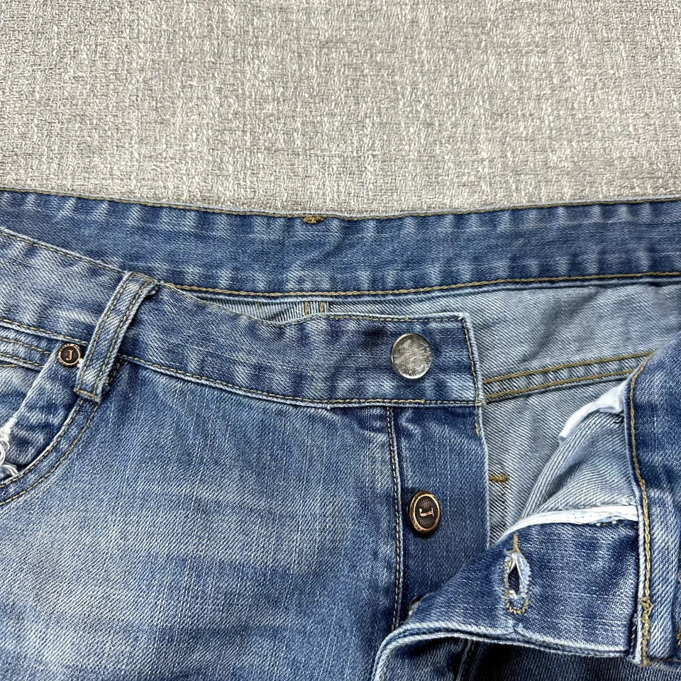 Pantalones de mezclilla Just No Logo para hombre 38x34 azules ajustados rectos elásticos desgastados botón mosca Foto 3 de 4