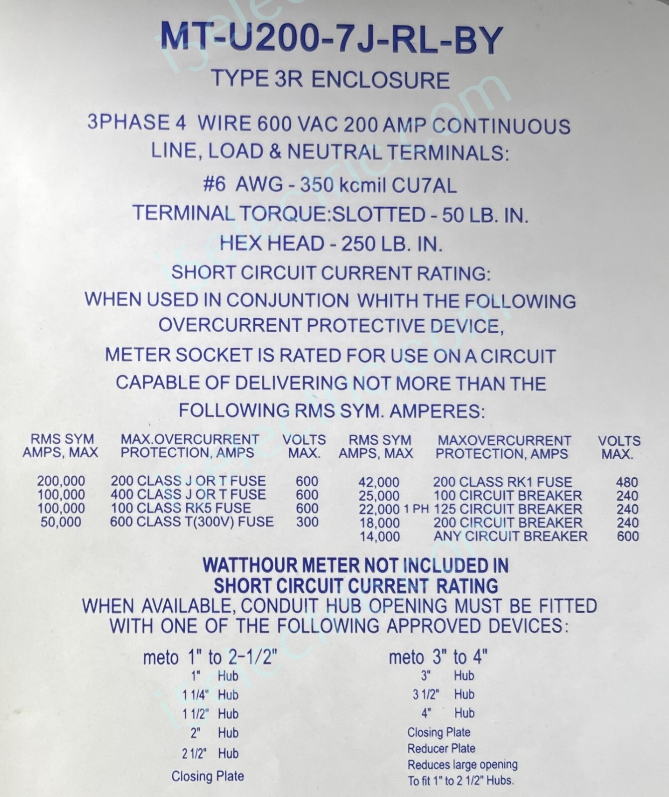 200 Amp Ringless Meter Socket / Base 3 Phase 4 Wire 7 Jaw OH/UG | eBay