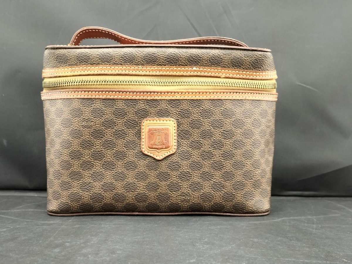 バッグ Celine Macadam Vanity Pouch Bag Brown Celine Vanity Bag Pouch Macadam Leather Brown All-Over