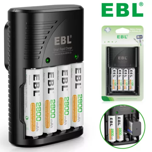 EBL Rechargeable 4xAA 2800mAh / AAA 1100mAh Batteries w/ 8 Bay Wall Plug Charger