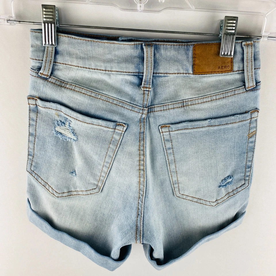 Pantalones Cortos Aeropostale Aero Light Wash Super HR Midi Botón Mosca Puños Niñas 000 Foto 2 de 4
