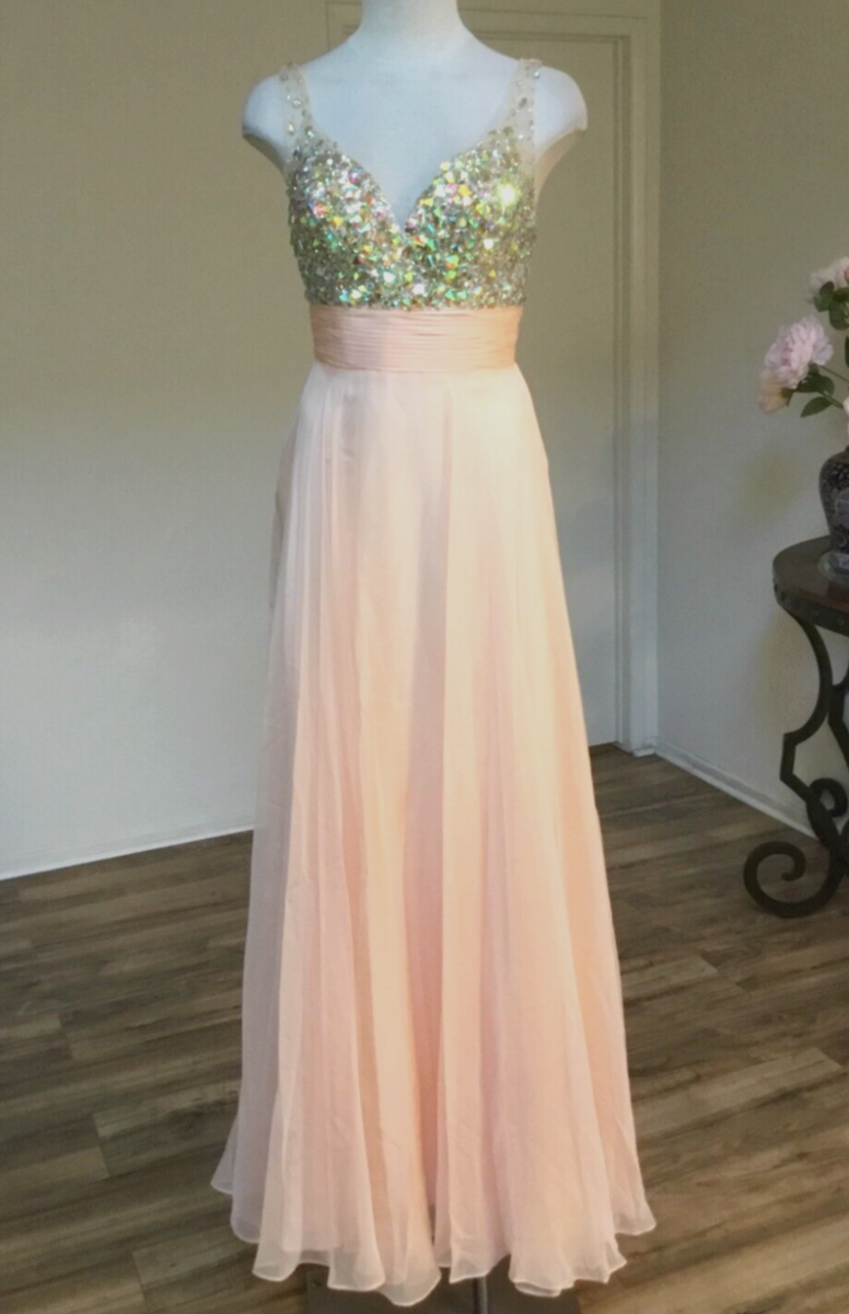 jj formal dresses J.J Maxi Long Dress Embellished Backless Lined Elegant Blush 6 Jjs house dresses