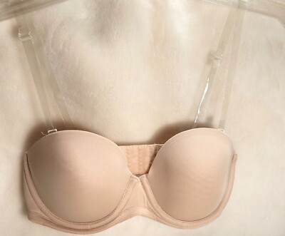 WOMENS NWOT 32C WACOAL CLEAR REMOVABLE STRAPS BEIGE UNDERWIRE PADDED BRA