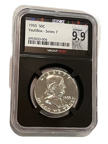 Vault Box Series 7 BOUNTY COIN 1955 PROOF FRANKLIN HALF DOLLAR NGCX PF9.9 (PR69)