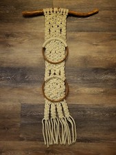 Vintage Macrame Towel Hanger Holder Ivory 36" L