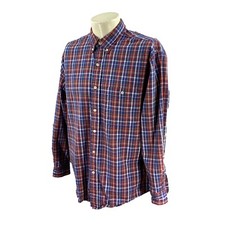 Eddie Bauer Men's Long Sleeve 100 Heavy Cotton Blue Check Oxford Shirt Medium