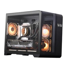Gaming PC Case with Screen, Three Side Glass Micro-ATX Case, Curved Black MATX