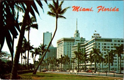 Miami FL Biscayne Blvd Hotel Biscayne Postcard 1974 Message Mary to Ethel