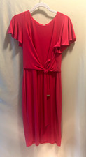 Tommy Hilfiger Pink Solid Sheath Knee Dress Flutter Sleeve W/ Knot Detail SZ 10
