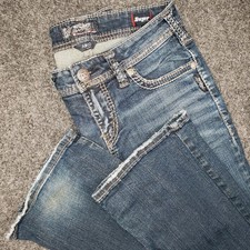 Silver Aiko Jeans Womens 28x31 Blue Mid Bootcut Stretch Thick Stitch