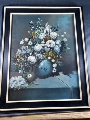 Artist V.G. Ramos Oil Painting Flowers in Vase Original Signed On Canvas