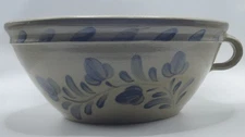 Wisconsin Pottery Salt Glaze Mixing or Batter Bowl With Handle Stamped 1989