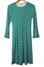 Boden Miriam Green Print Jersey Dress 4R Long Sleeve Fit Flare Viscose Stretch