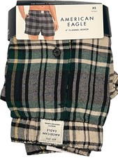 NWT AMERICAN EAGLE 4" Flannel Boxer Sz XS-S-M-L-XL Green Black Plaid 88