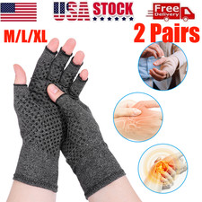 2Pair Copper Compression Gloves Medical Arthritis Pain Relief Hand Support Brace