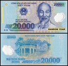 Vietnamese Currency 20000 Vietnam Dong, Random Year, UNC, Polymer