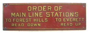 Vintage Boston Elevated Railway Train Sign Everett Forest Hills Stations Order