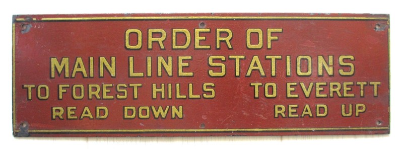 Vintage Boston Elevated Railway Train Sign Everett Forest Hills Stations Order