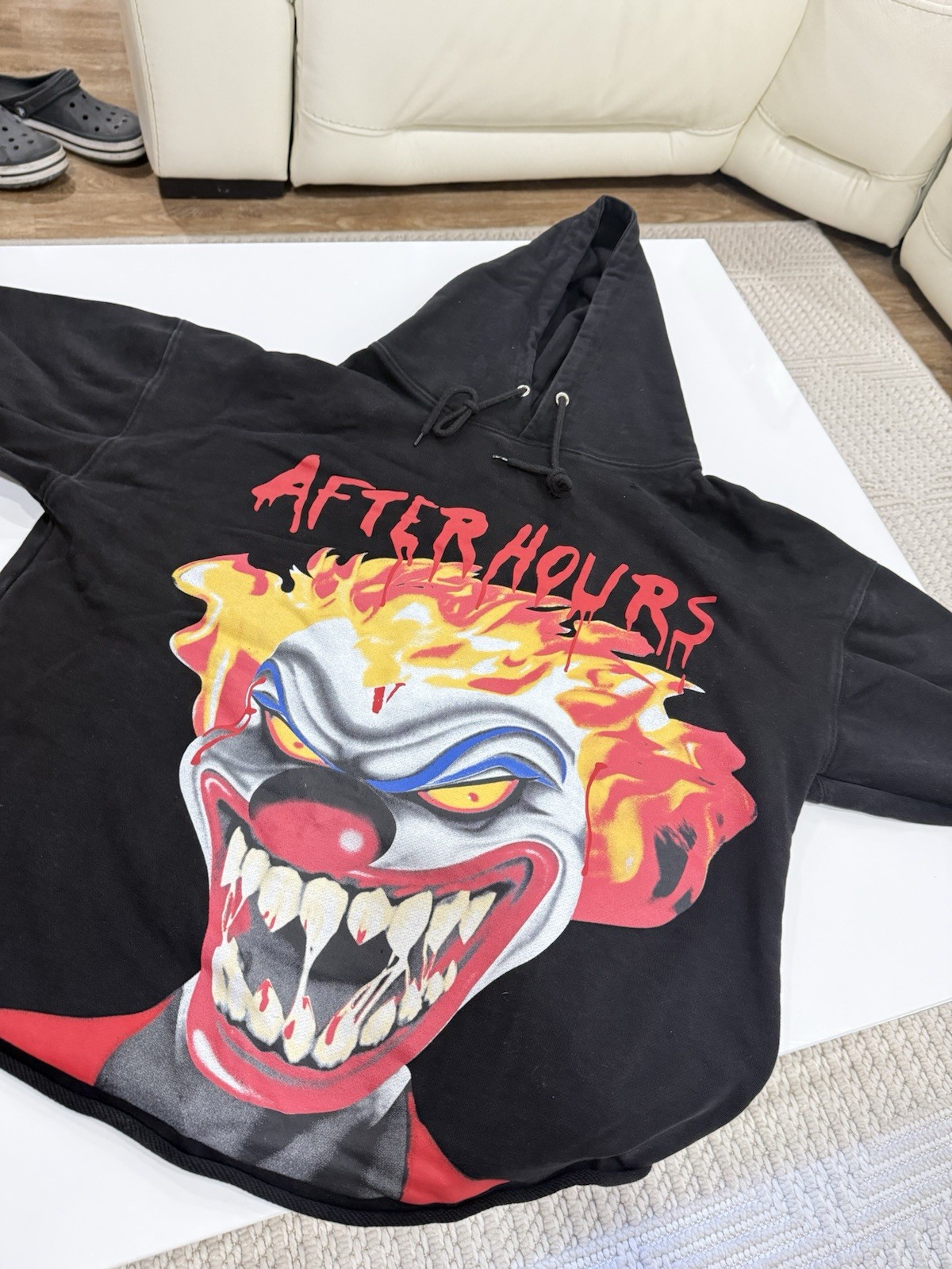 Men’s Black After Hours Clown Graphic Pullover Hoodie, Cotton Fleece L
