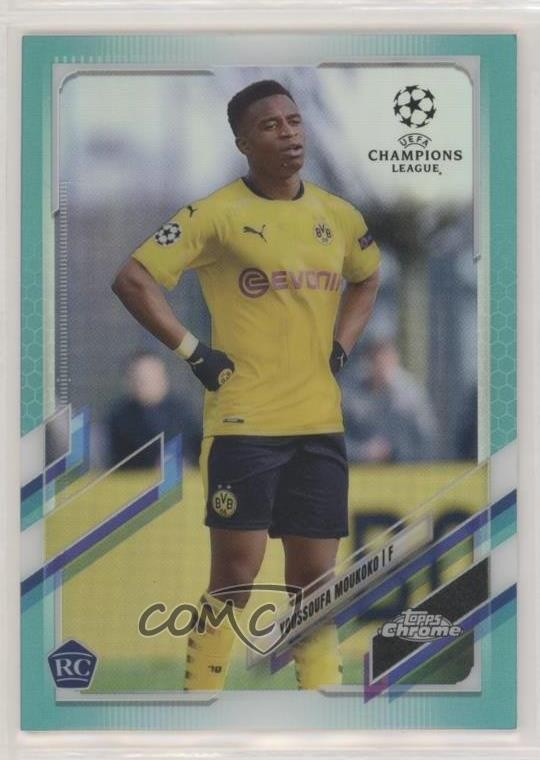 2020 Topps Chrome UCL Aqua Refractor 90/199 Youssoufa Moukoko #55 Rookie RC 0i3d