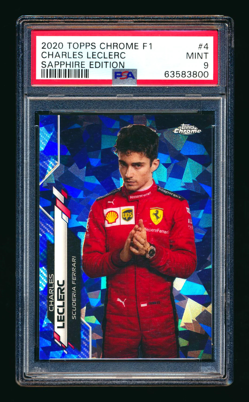 2020 Topps Chrome Sapphire F1 #4 Charles Leclerc RC Refractor Portrait PSA 9