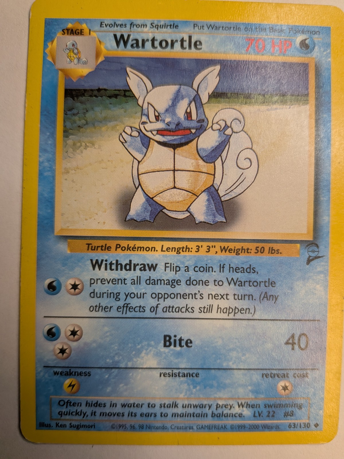 Wartortle 63/130 Base Set 2 Uncommon Vintage Pokemon Card WOTC TCG English