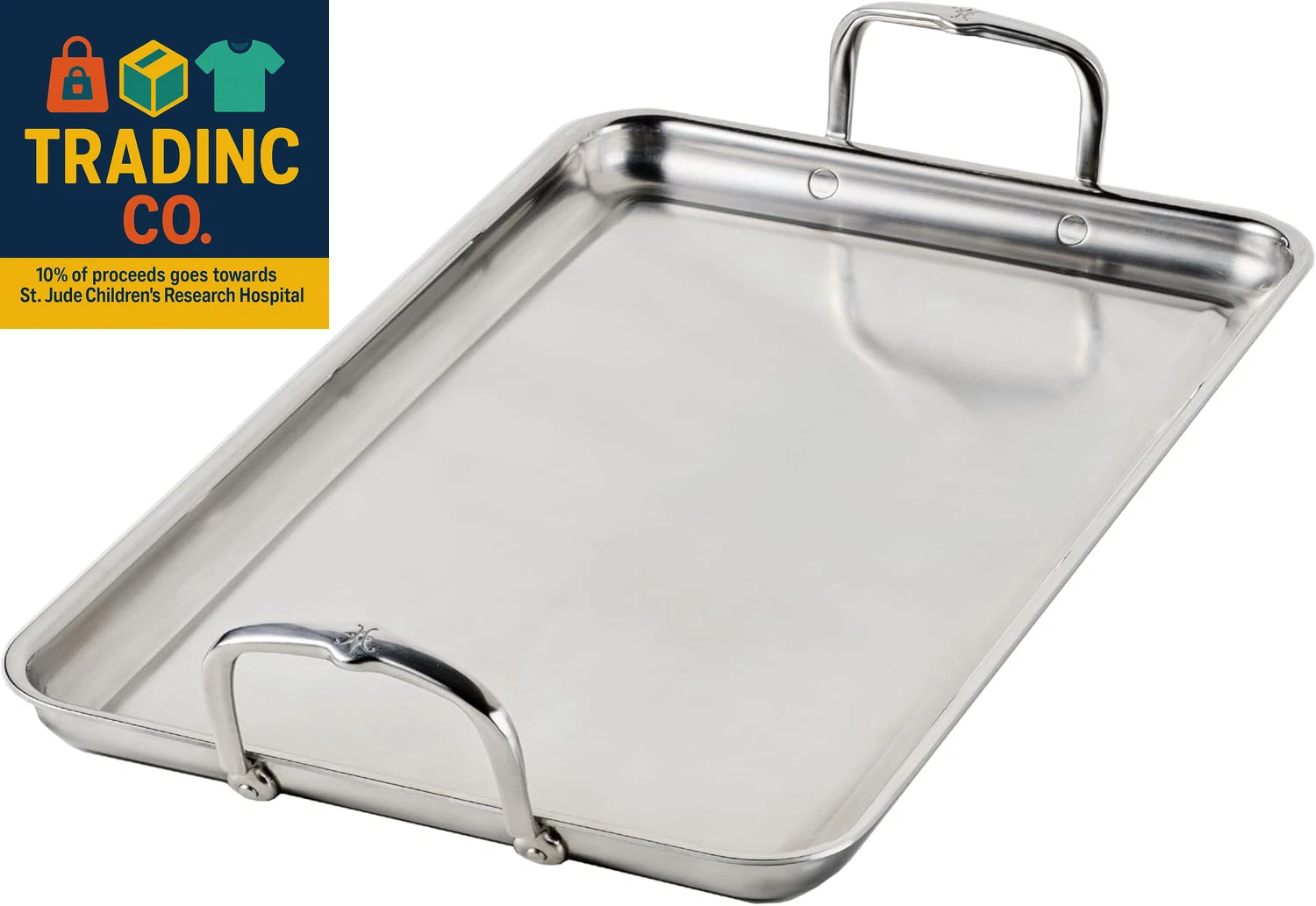Provisions Tri-Ply Stainless Steel Double Burner Griddle, 21X13-Inch, with Drip