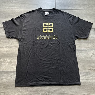 Vintage Givenchy Beaute T Shirt Paris Short Sleeve Black Gold Cotton Size XL