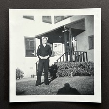 Vintage 1940s Handsome Smiling US Navy Soldier Portrait Photo WWII Era