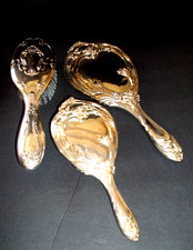 SILVER PLATED ANTIQUE HAIR BRUSHES AND MIRROR SET