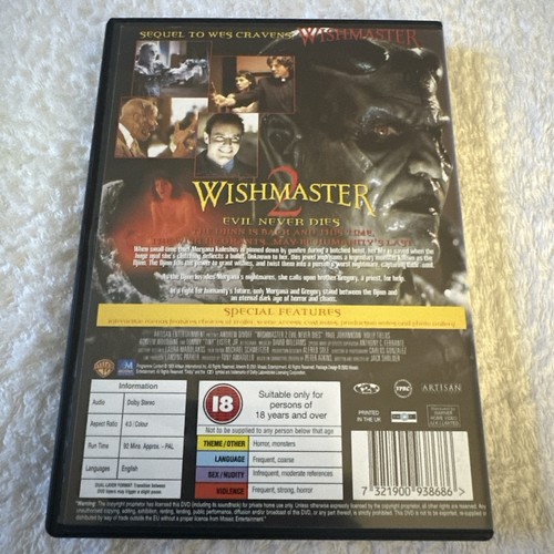 Wishmaster 2 - Evil Never Dies (DVD, 2002) Bokeem Woodbine, Holly Fields - Picture 2 of 2