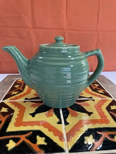 VINTAGE BAUER CALIFORNIA POTTERY RINGWARE TEAPOT - Spruce Green