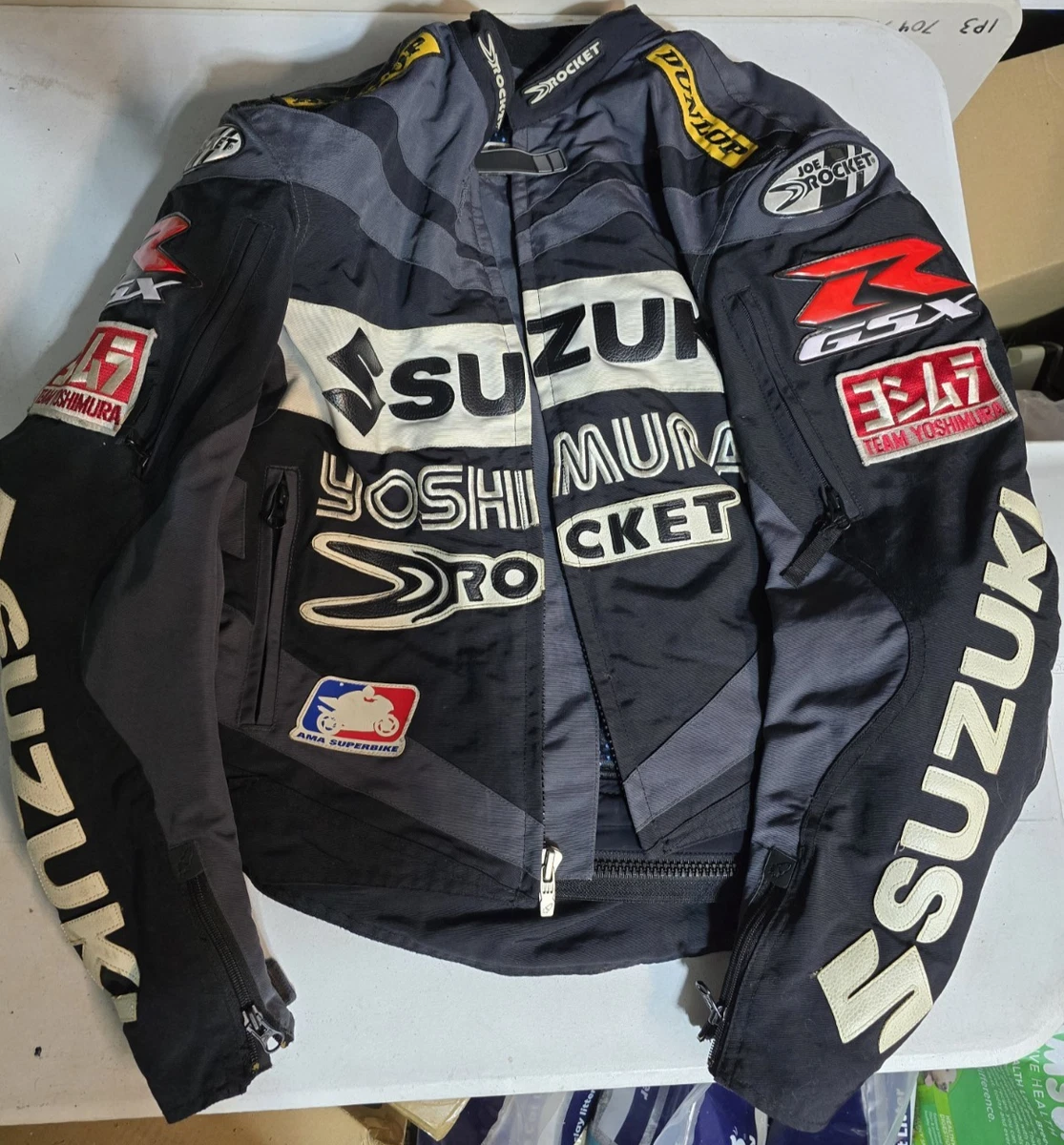 希少 SUZUKI Joe Rocket レーシング ライダース ジャケット 黒 Suzuki Rocket GSXR Motorcycle Racing Jacket Suzuki Racing Jacket