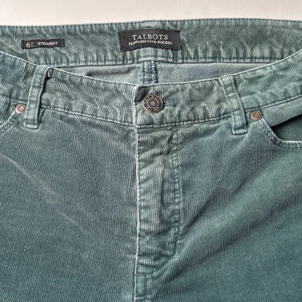 Pantalones de pana Talbots para mujer talla 6 pierna recta verde impecable cinco bolsillos Foto 4 de 4