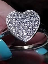 New Size 8 Lab Created White Sapphire Rhodium Over Sterling Silver Heart Ring