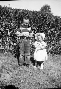 Vintage Oversized Photo Negative Cute Boy Girl Bonnet Garden