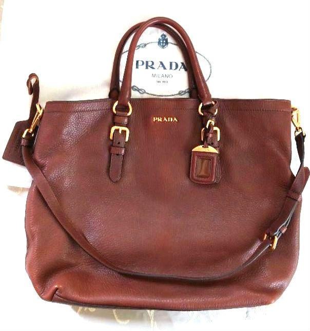 Prada Large Brown Leather Tote Bag A4 Size 2-Way Authentic Pre-Owned