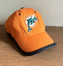 Vintage 1990s Miami Dolphins Orange Strapback Baseball Cap NFL Old Logo