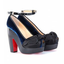 Rare christian navy black louboutin miss mini velvet sandals heels shoes UK 6.5