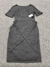 Adrianna Papell Dress Women 10 Charcoal Gray Textured Belted Peasant Sheath NWT