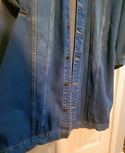 VTG Denim Jeans Duster Jacket XXL Blue Med Wash Metal Button L/S Barn Coat Dress - Picture 4 of 13